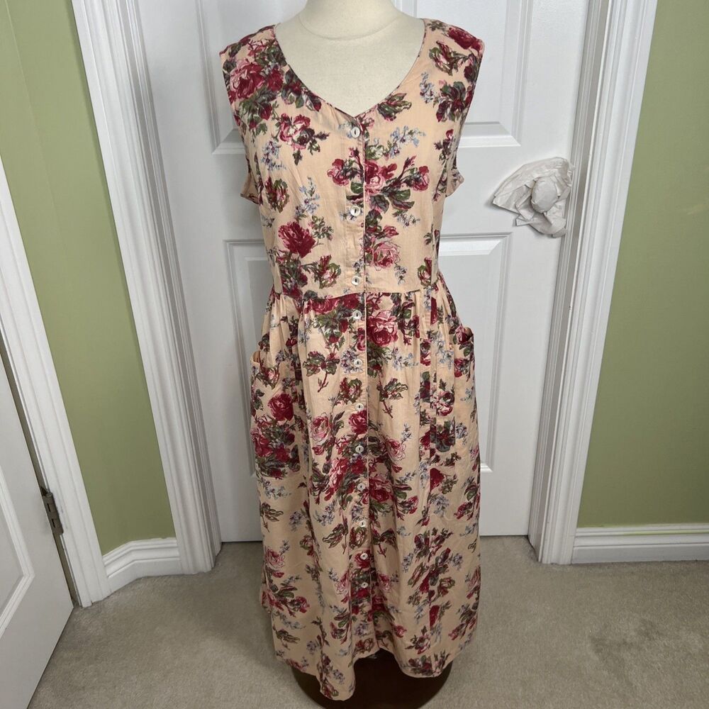 April Cornell Floral Porch Dress 1W (3X)Sleeveless Midi Pockets Cottagecore New